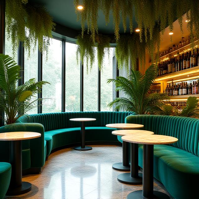 Lush green interior of Canopy Bake designed like a rainforest for High Tea