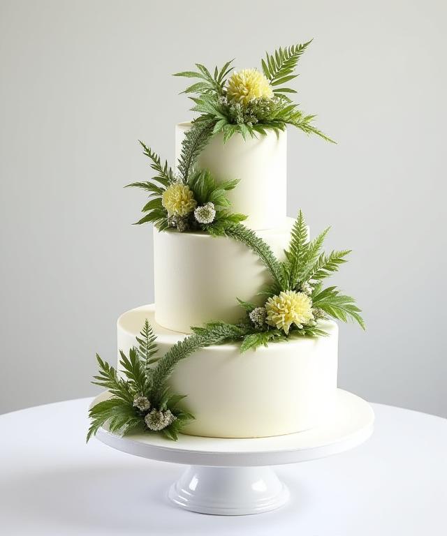 Elegant custom botanical cake with edible flowers